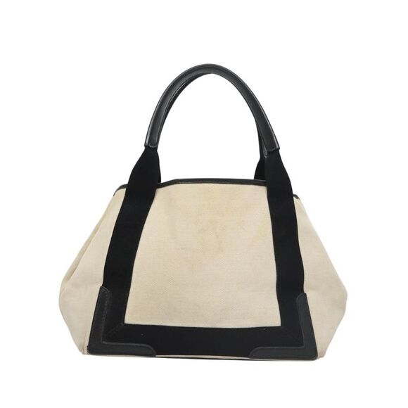 Pre Loved BALENCIAGA Navy Kabas S Hand Bag Canvas White Black Silver 339933 Auth - Picture 2 of 8